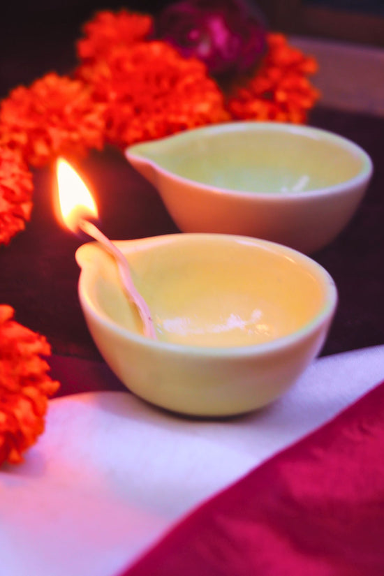 Handmade Set of 4 Essential Diwali Diya - Yellow