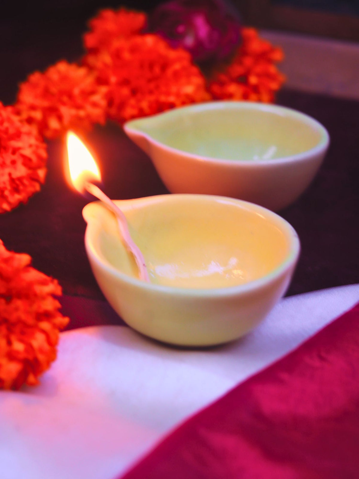 Handmade Set of 4 Essential Diwali Diya - Yellow
