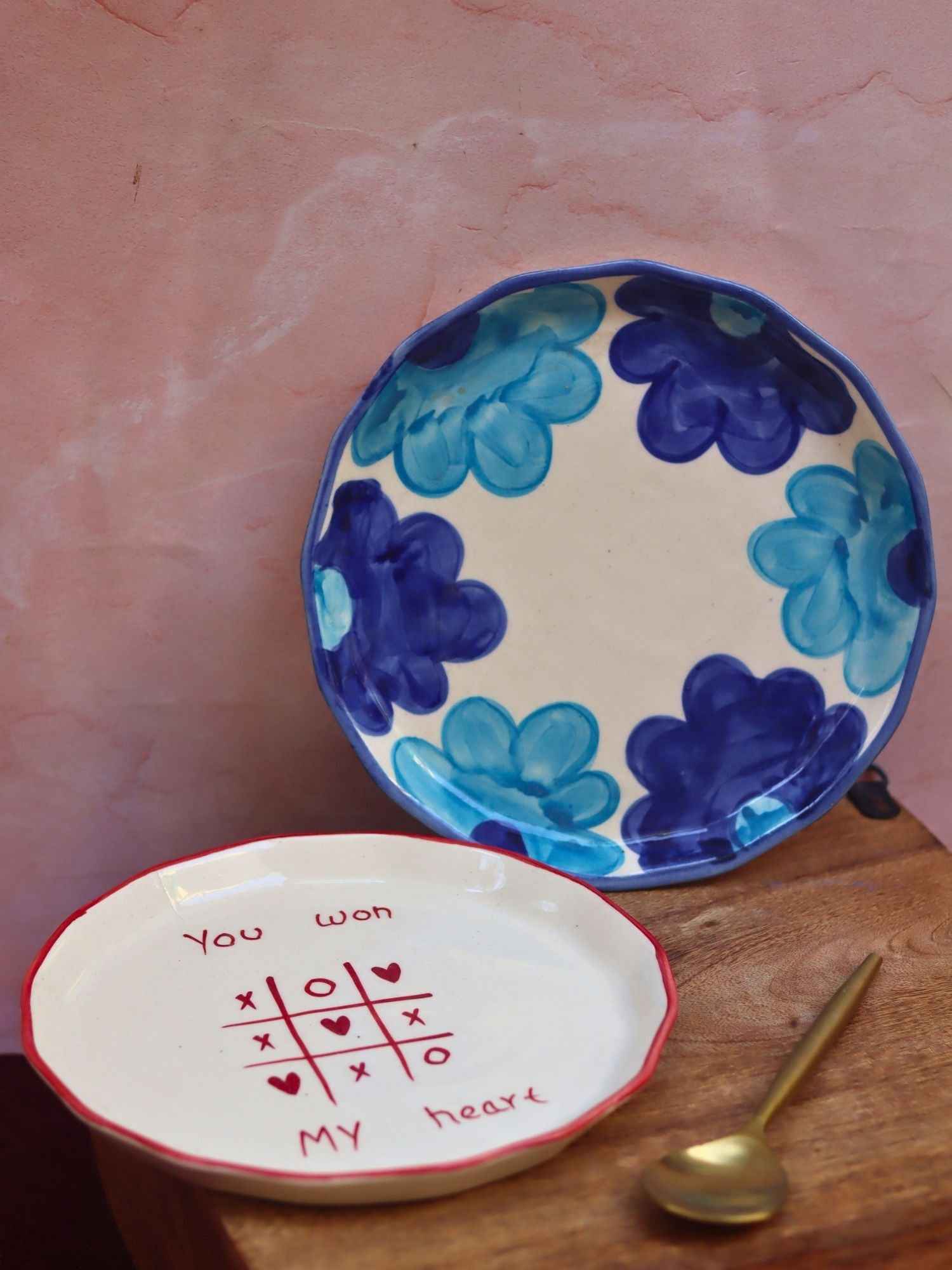 Set of 2 - You won my heart & floral blue plate combo