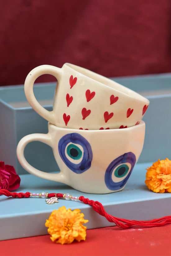 Heart & Evil Eye Mug Set Rakhi Gift Box made with premium quality material