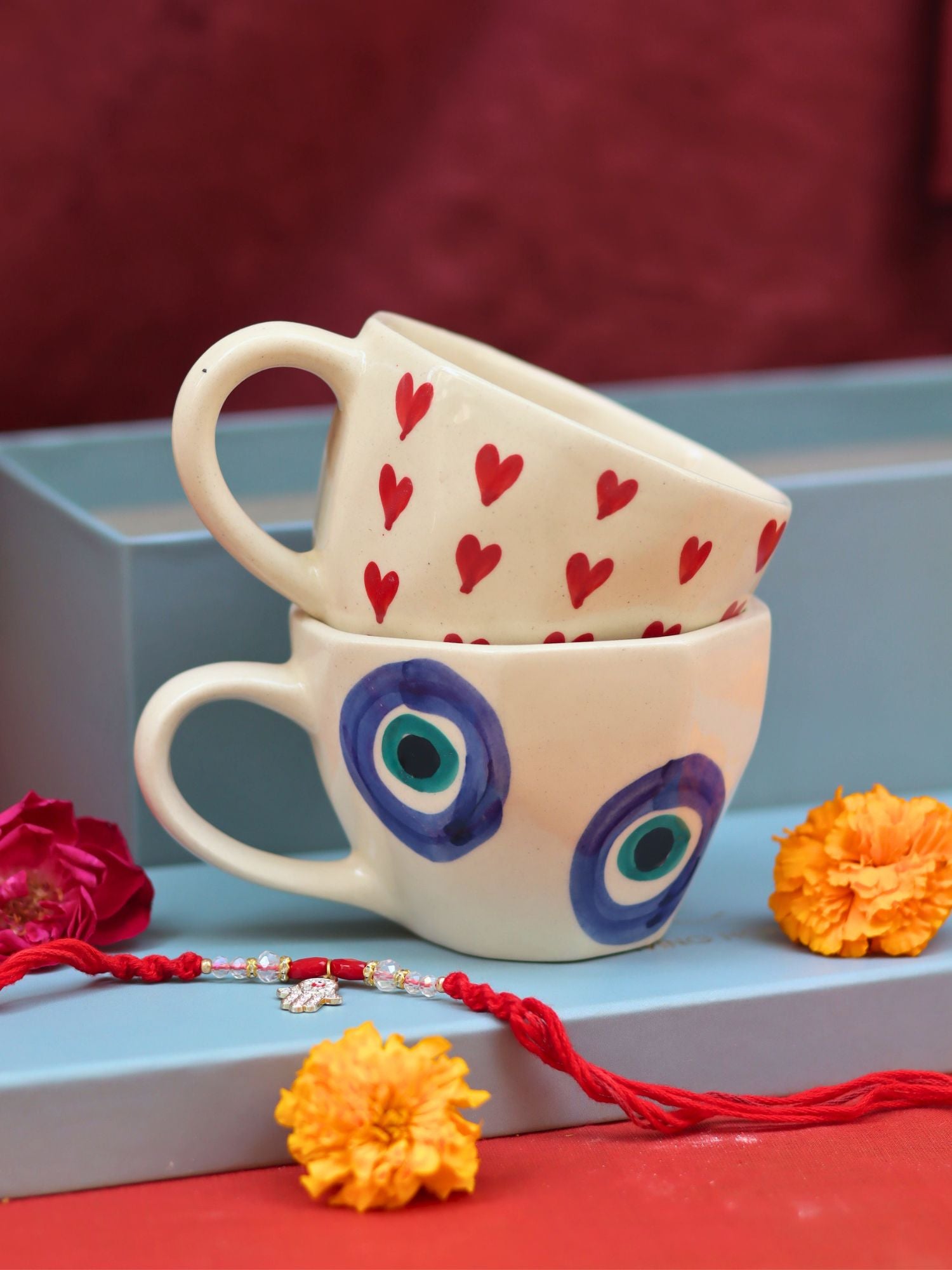 Heart & Evil Eye Mug Set Rakhi Gift Box made with premium quality material