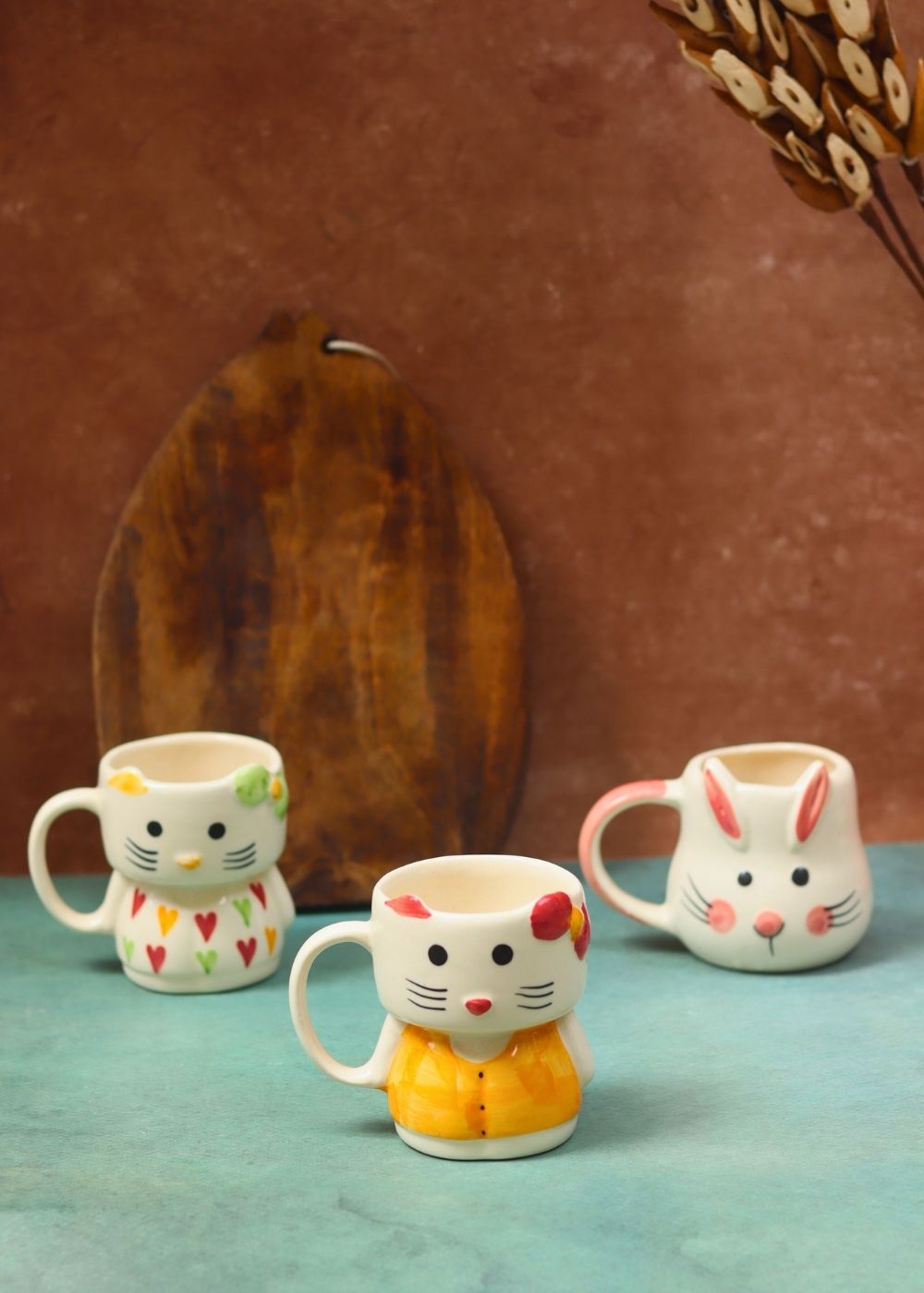 Set of 3 - Bunny & Kitty Mugs combo made by ceramic