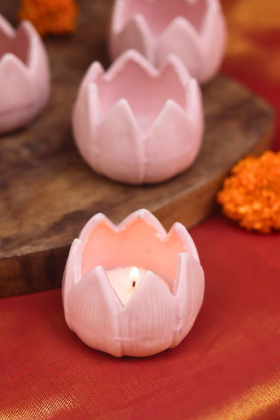 handmade Set of 4 - Lotus Diya - Pink