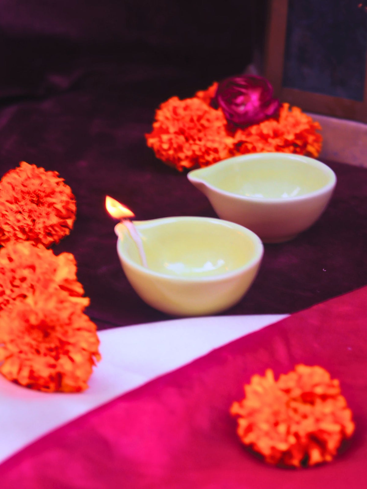 Set of 4 Essential Diwali Diya - Yellow mace by ceramic