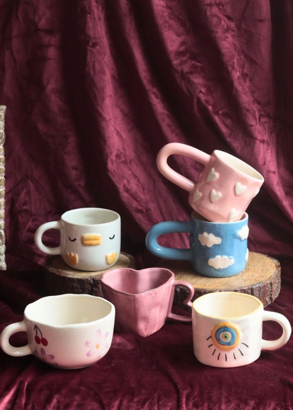 Set of 6 Cherished Hearts Mugs (for the price of 5) made by ceramic