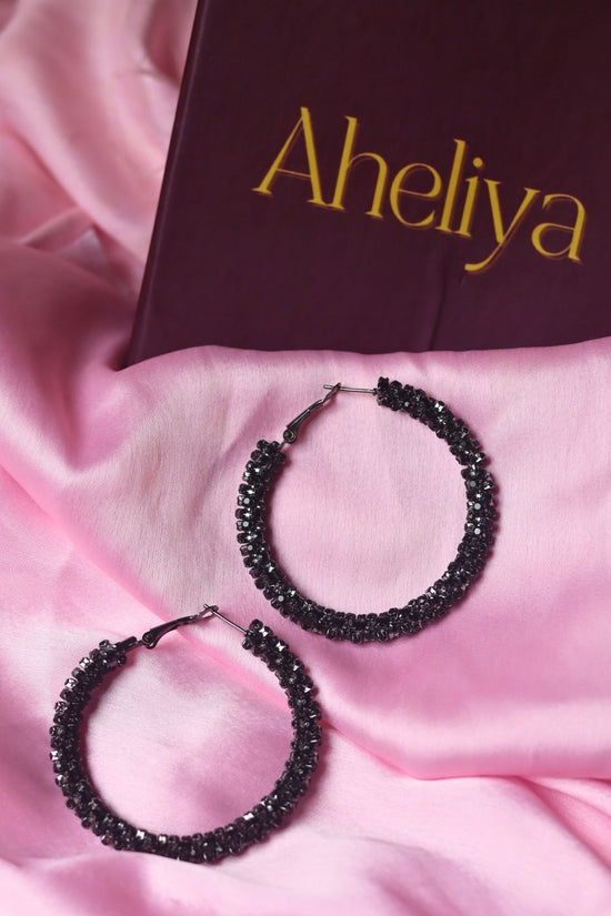 Beaded Black Statement Earrings with black color