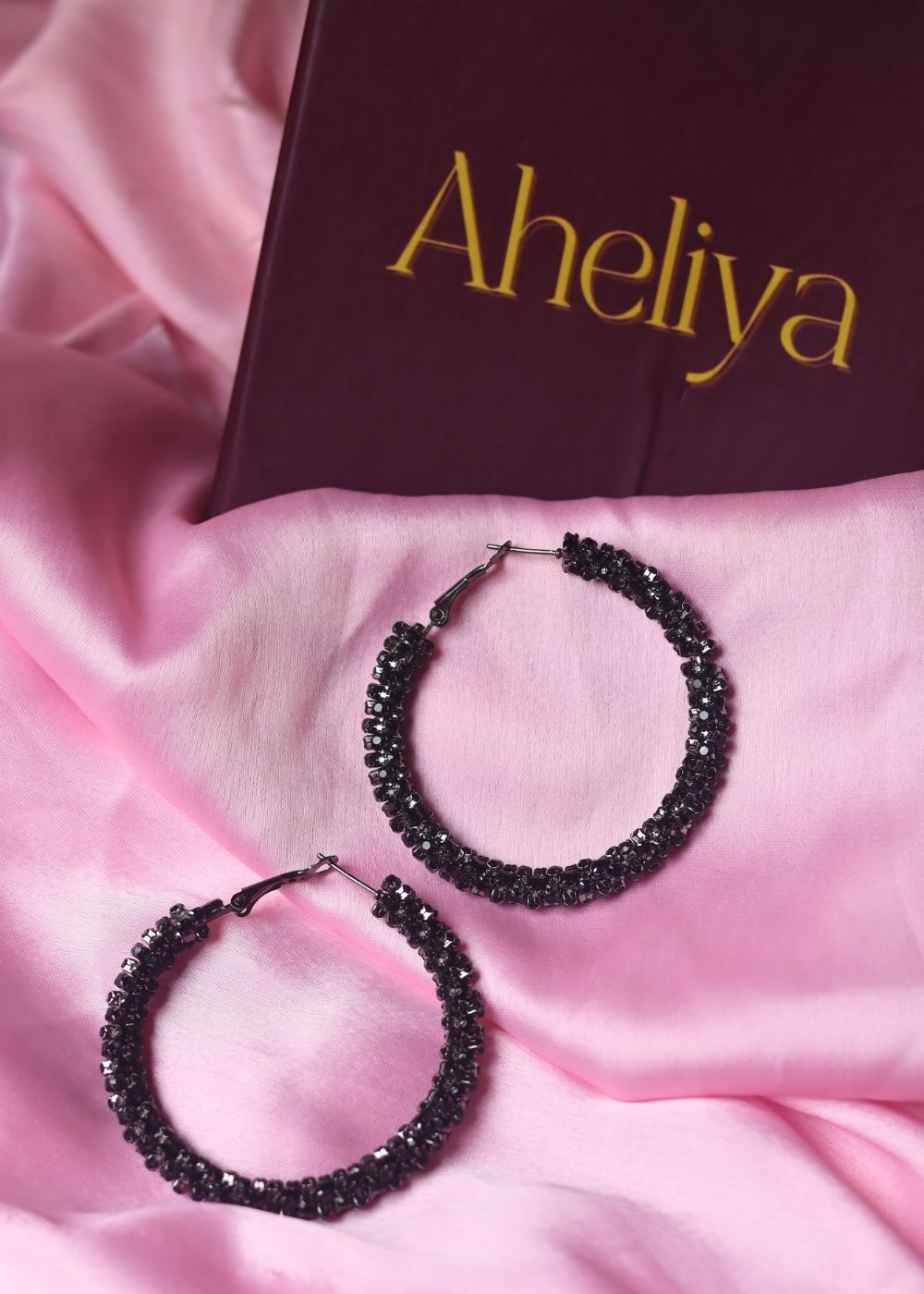 Beaded Black Statement Earrings with black color