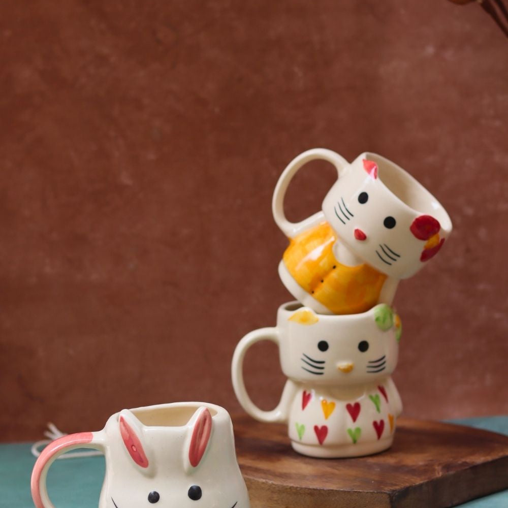 Set of 3 - Bunny & Kitty Mugs combo with premium quality material