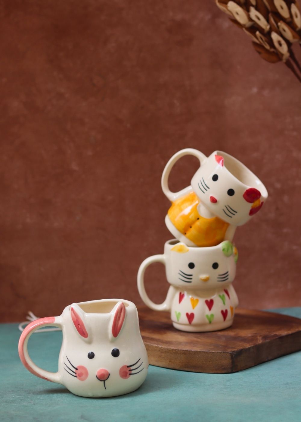 Set of 3 - Bunny & Kitty Mugs combo with premium quality material