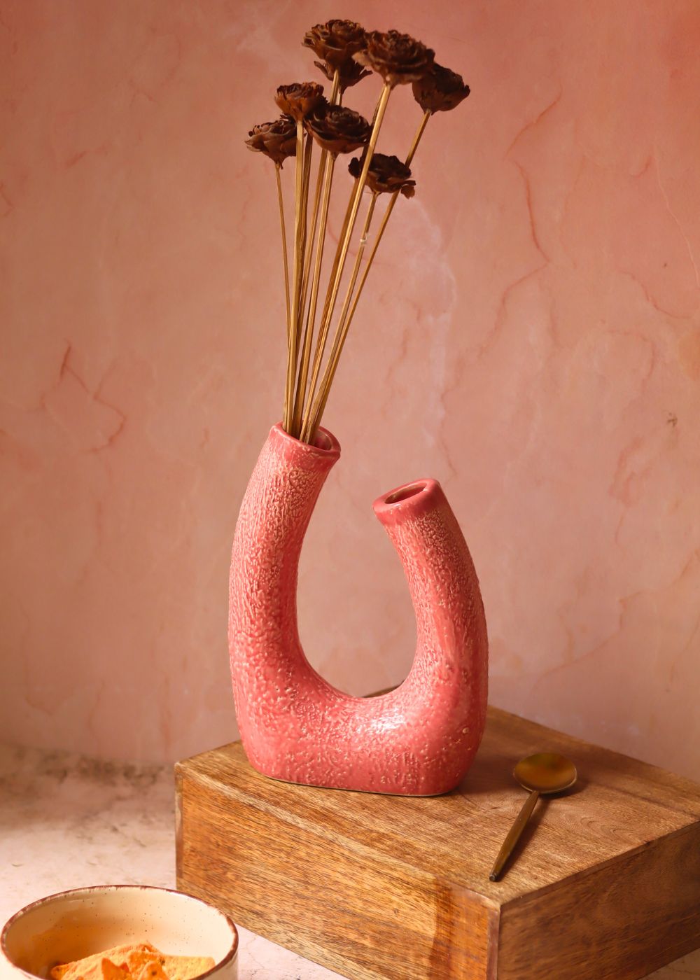 Pink U shaped Vase handmade in India