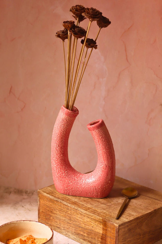 Pink U shaped Vase handmade in India