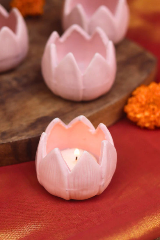Set of 4 - Lotus Diya - Pink with premium quality material