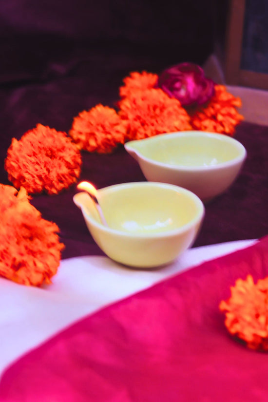 Set of 4 Essential Diwali Diya - Yellow handmade in India