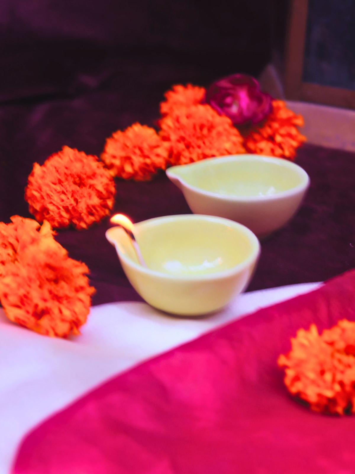 Set of 4 Essential Diwali Diya - Yellow handmade in India