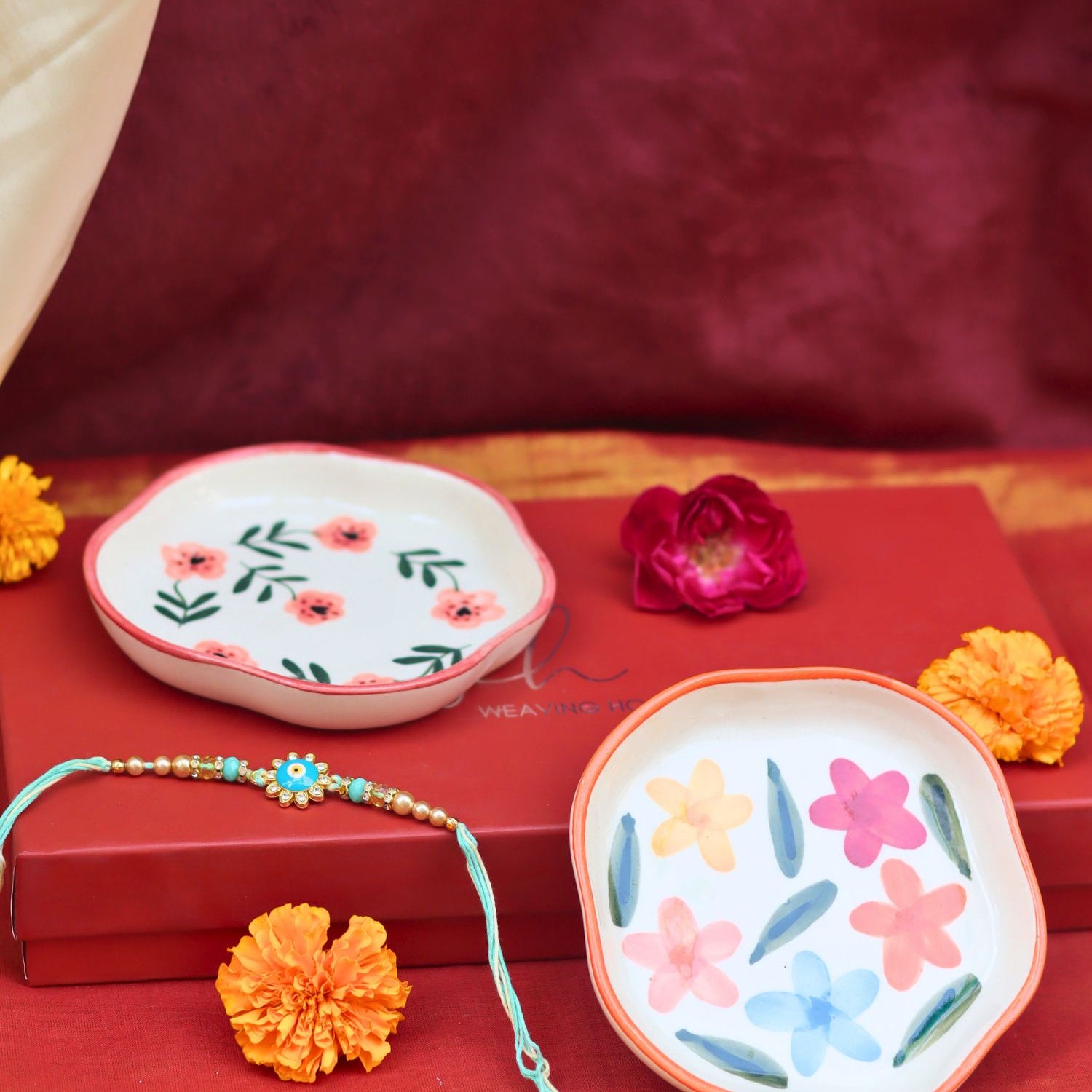 Brightday & Poppy Handmade Dessert Plates Rakhi Gift box made by ceramic