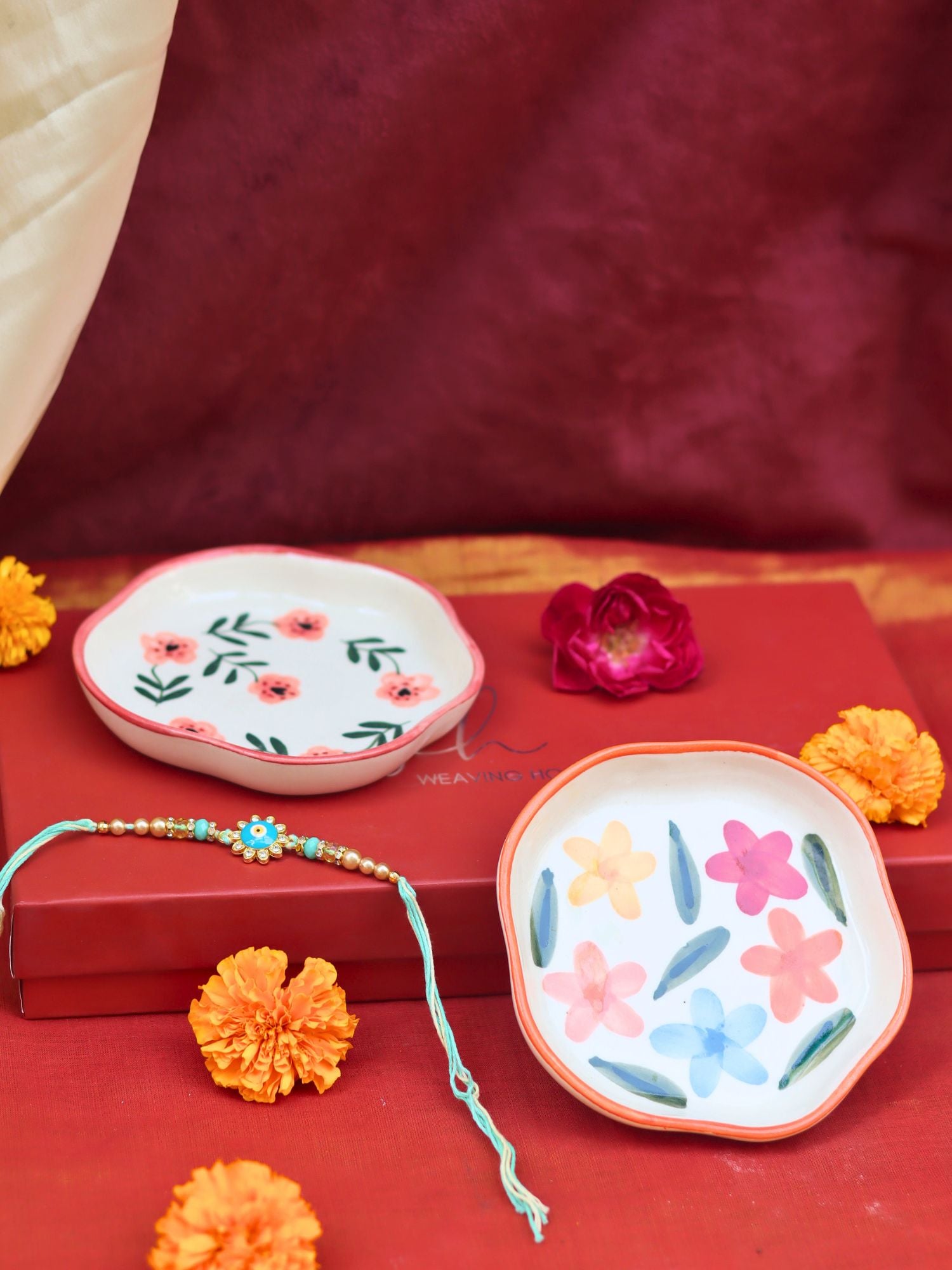 Brightday & Poppy Handmade Dessert Plates Rakhi Gift box made by ceramic