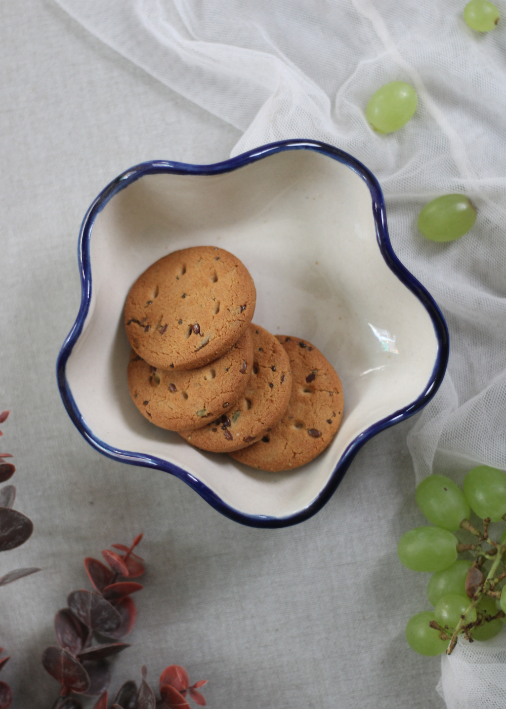 White & blue ceramic curvy bowl 