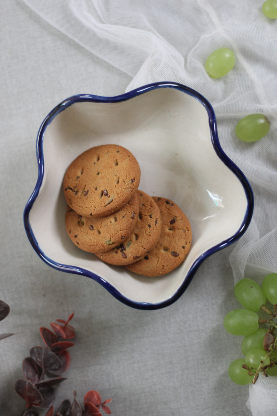 White & blue ceramic curvy bowl 