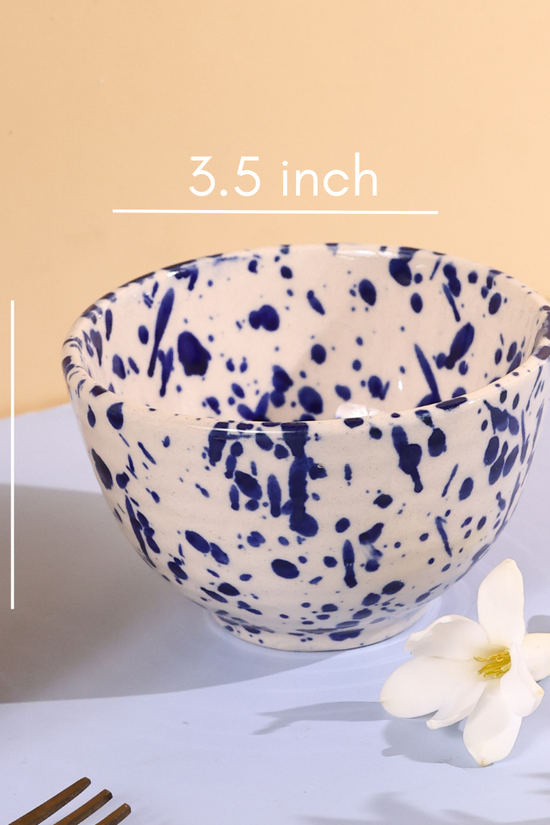 Blue flecked katori height and breadth