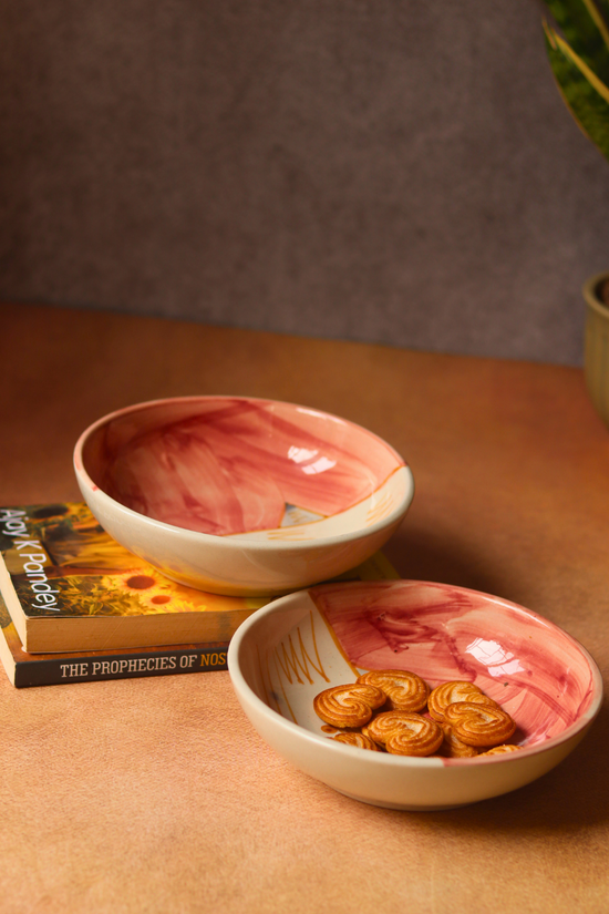 Ceramic handmade bowls with biscuits