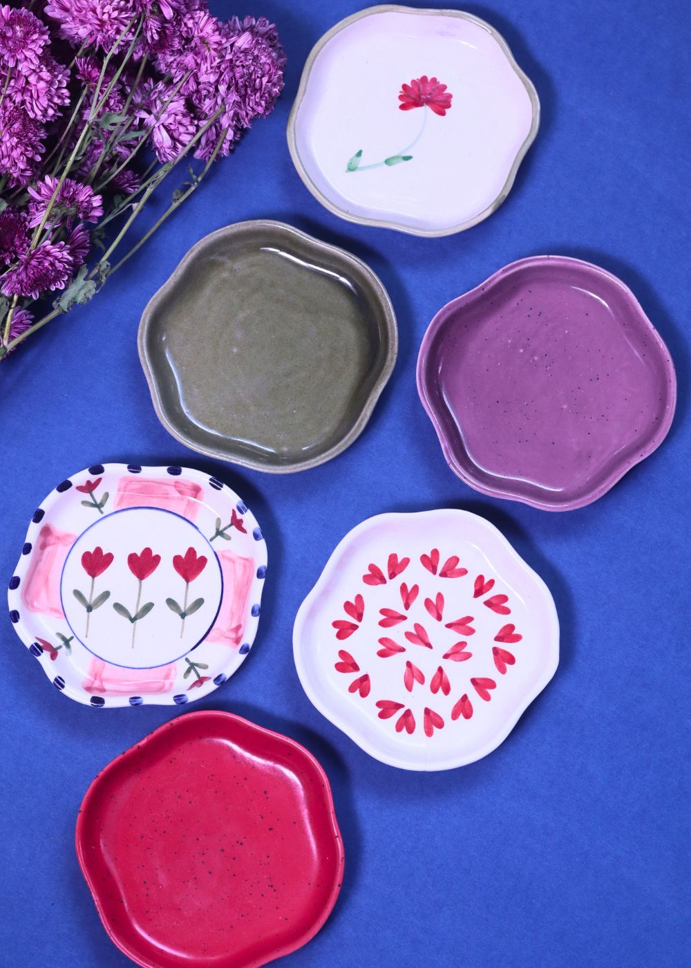 handmade Set of 6 HandPainted & Neutrals Handmade Dessert Plate (for the price of 5)