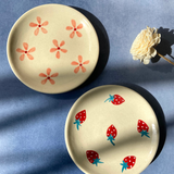 handmade strawberry & pink floral dessert plate made by ceramic