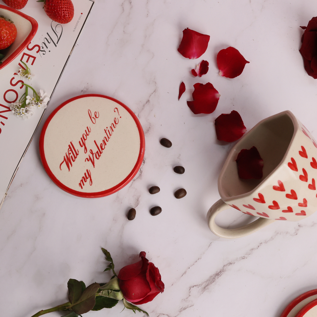  heart mug & will you be my coaster made by ceramic 