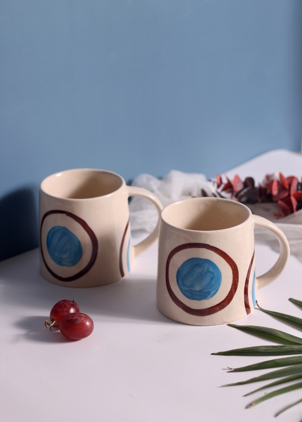 made by ceramic, handmade blue & brown ring Mug  