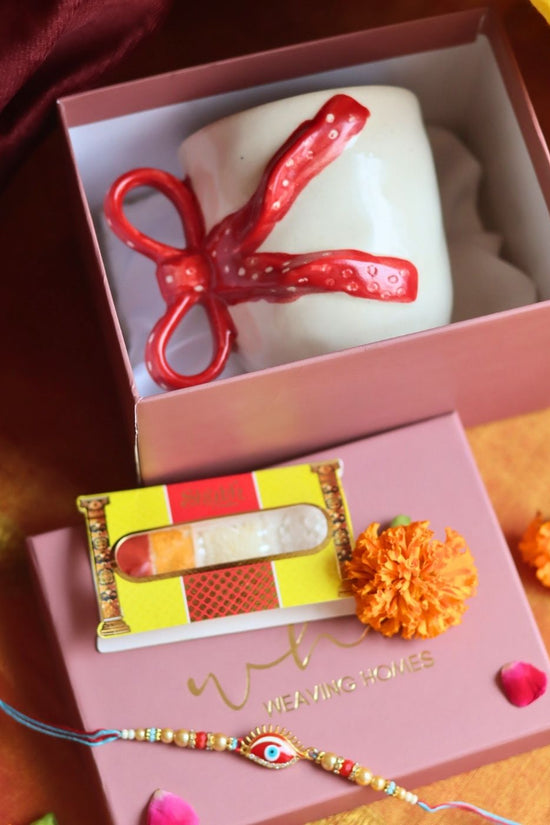 Pinteresty Bow Mug Rakhi Gift Box made by ceramic