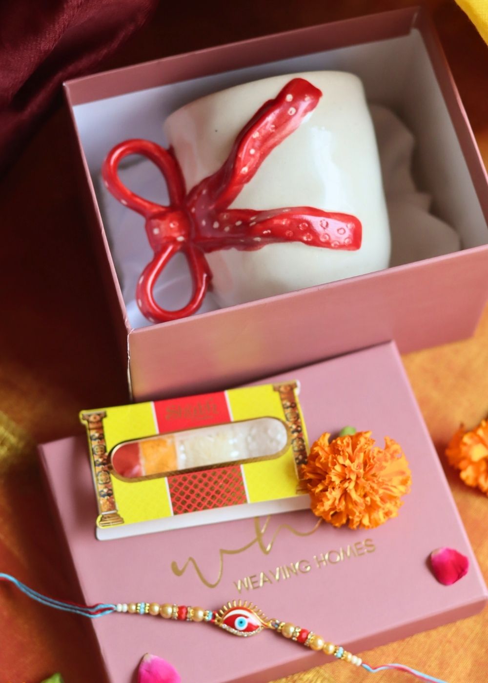 Pinteresty Bow Mug Rakhi Gift Box made by ceramic