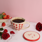 heart Mug With You & I coaster made by ceramic