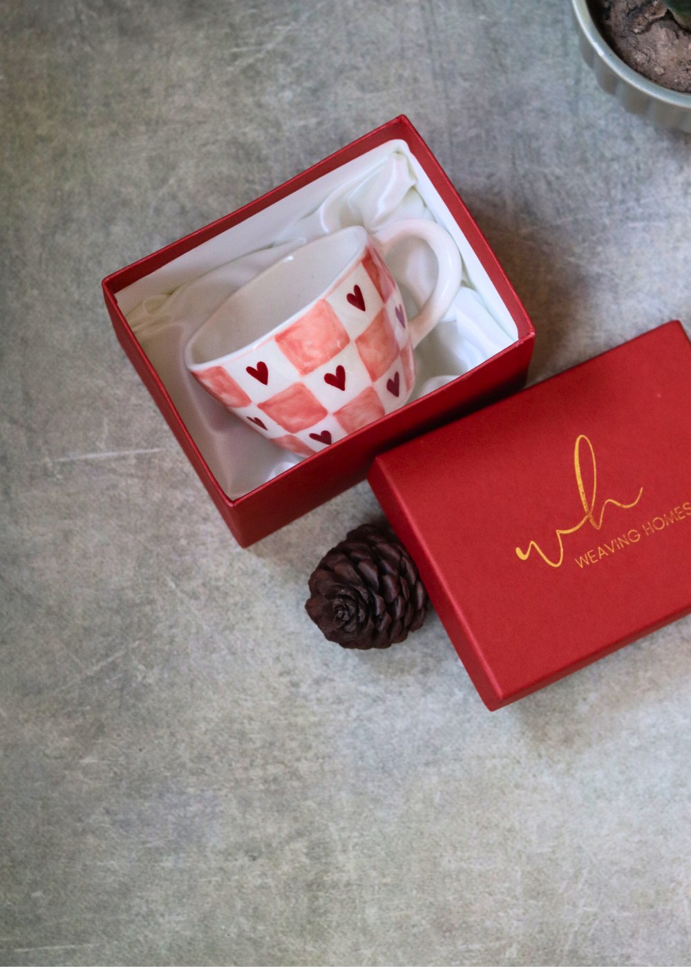 Handmade ceramic coffee mug in box