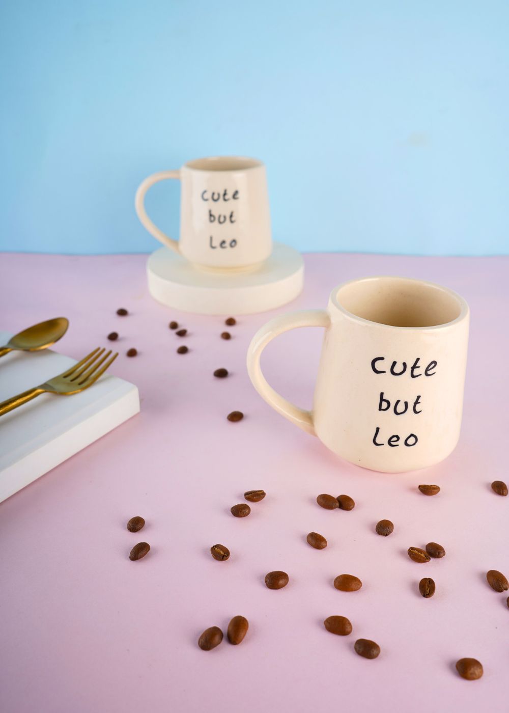 cute but leo mug with white color