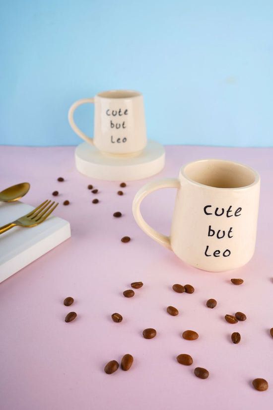 cute but leo mug with white color