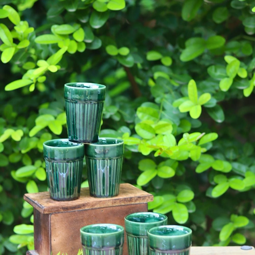 handmade Set of 6 - Green Kulhad