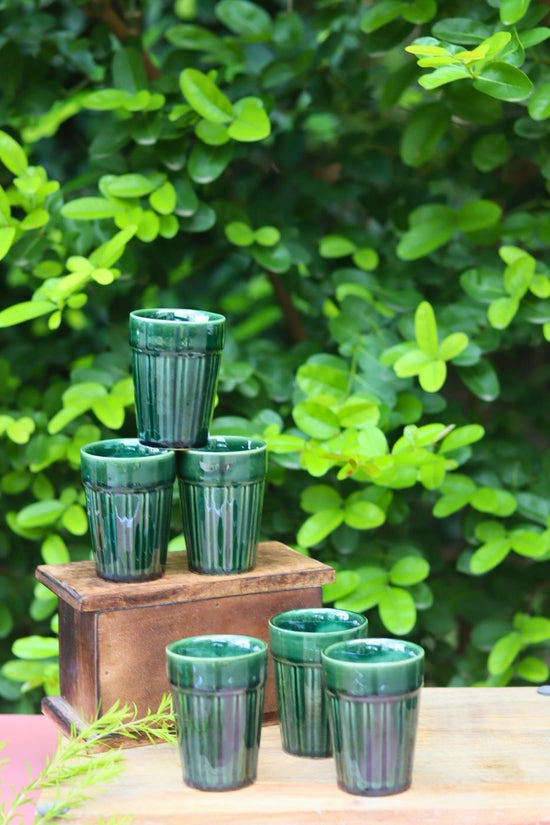 handmade Set of 6 - Green Kulhad