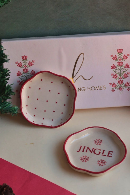 Jingle & Red Polka Handmade Dessert plate in a Gift Box made by ceramic