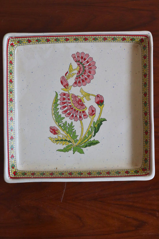 red motif platter handmade in india