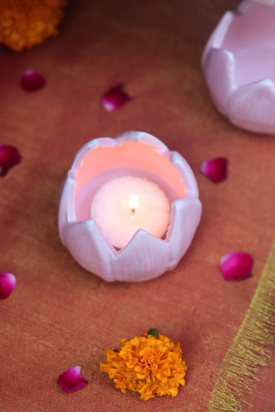 Set of 4 - Lotus Diya - Pink handmade in India