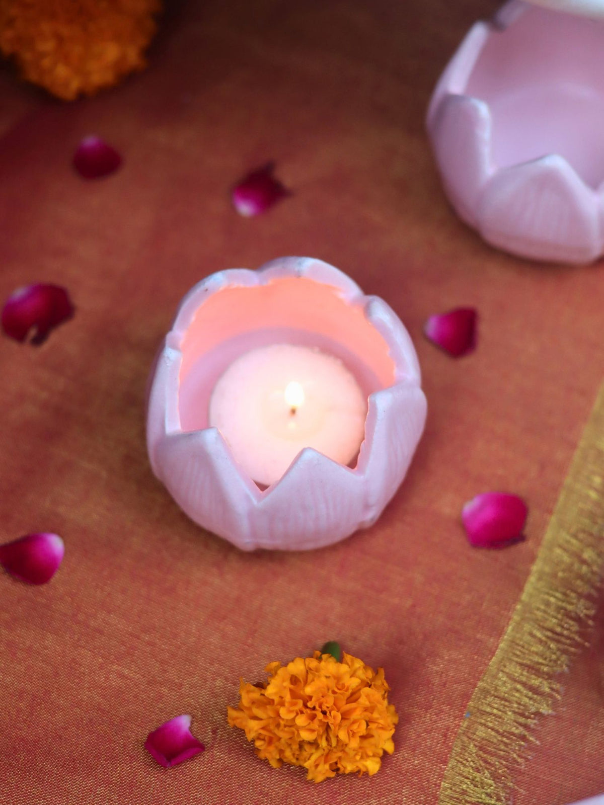 Set of 4 - Lotus Diya - Pink handmade in India