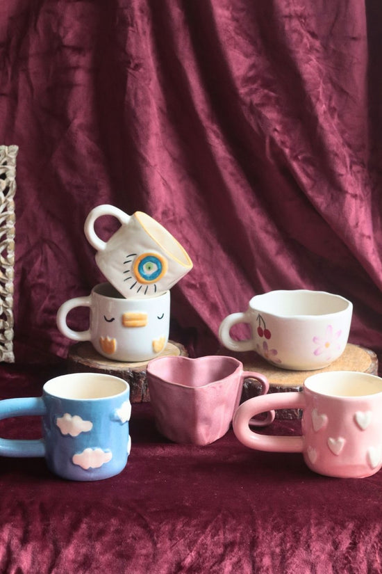 Set of 6 Cherished Hearts Mugs (for the price of 5) handmade in india