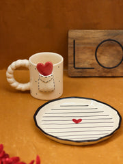 Handmade Set of 2 - Love letter Mug & Striped heart Snack plate combo