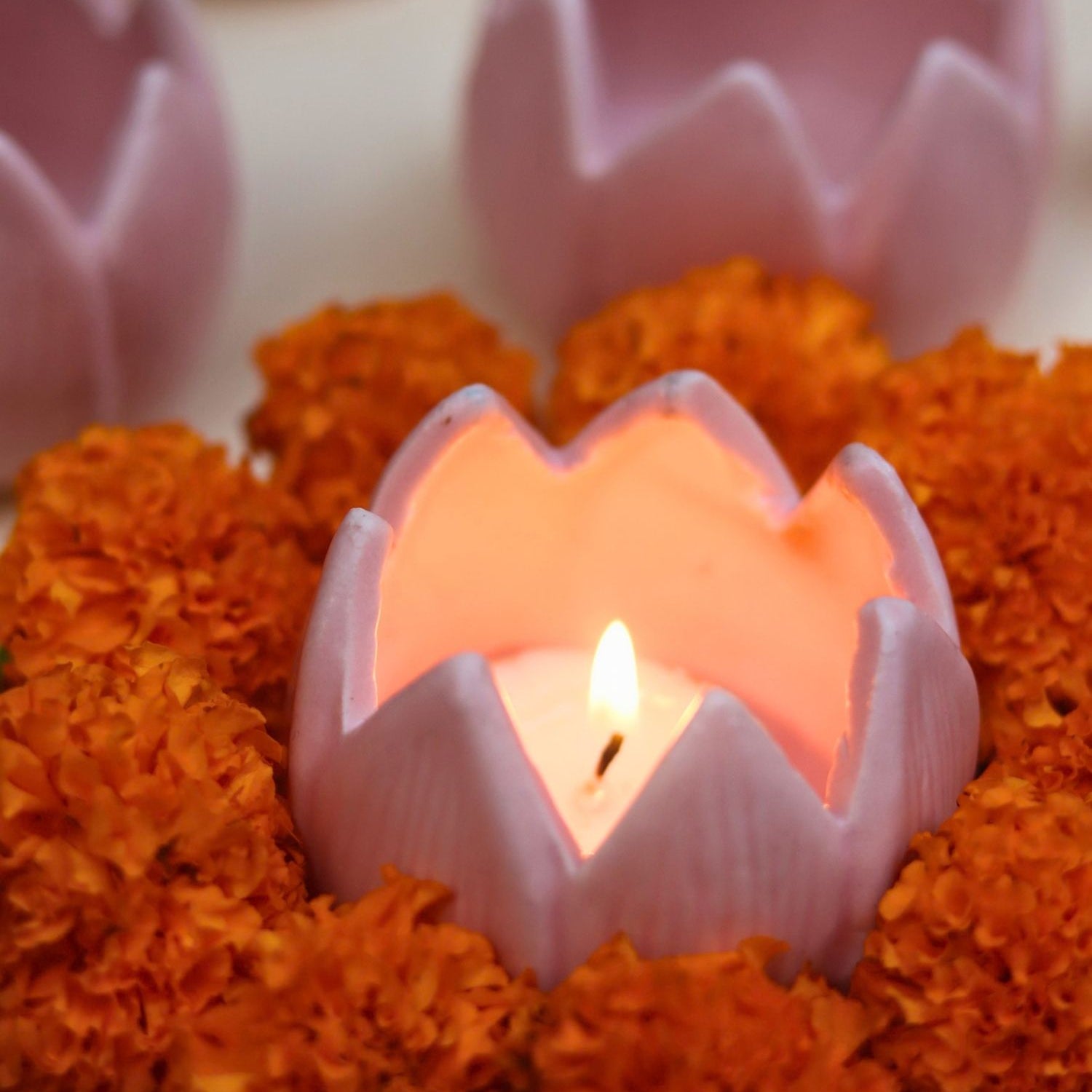 Set of 4 - Lotus Diya - Pink for this festive season