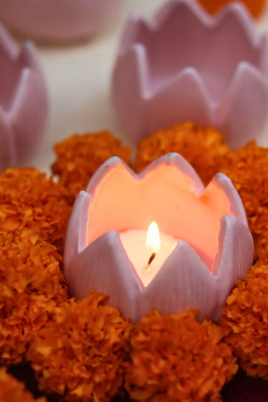 Set of 4 - Lotus Diya - Pink for this festive season