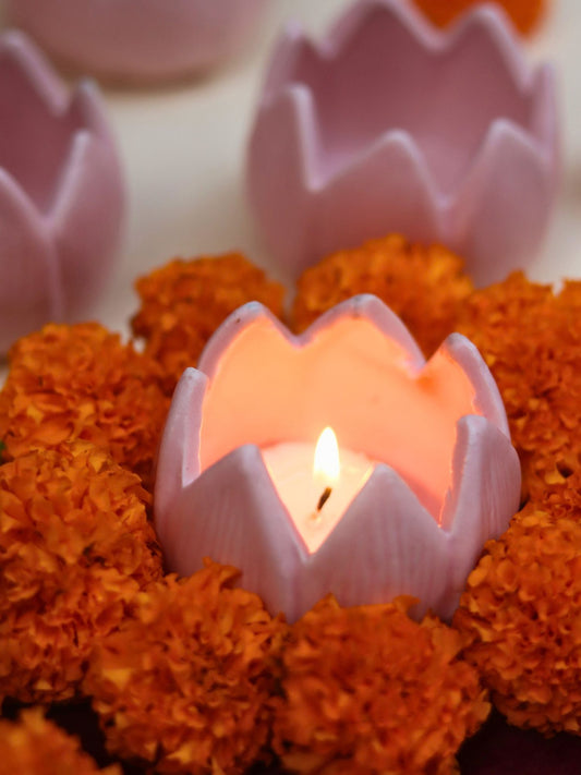Set of 4 - Lotus Diya - Pink for this festive season