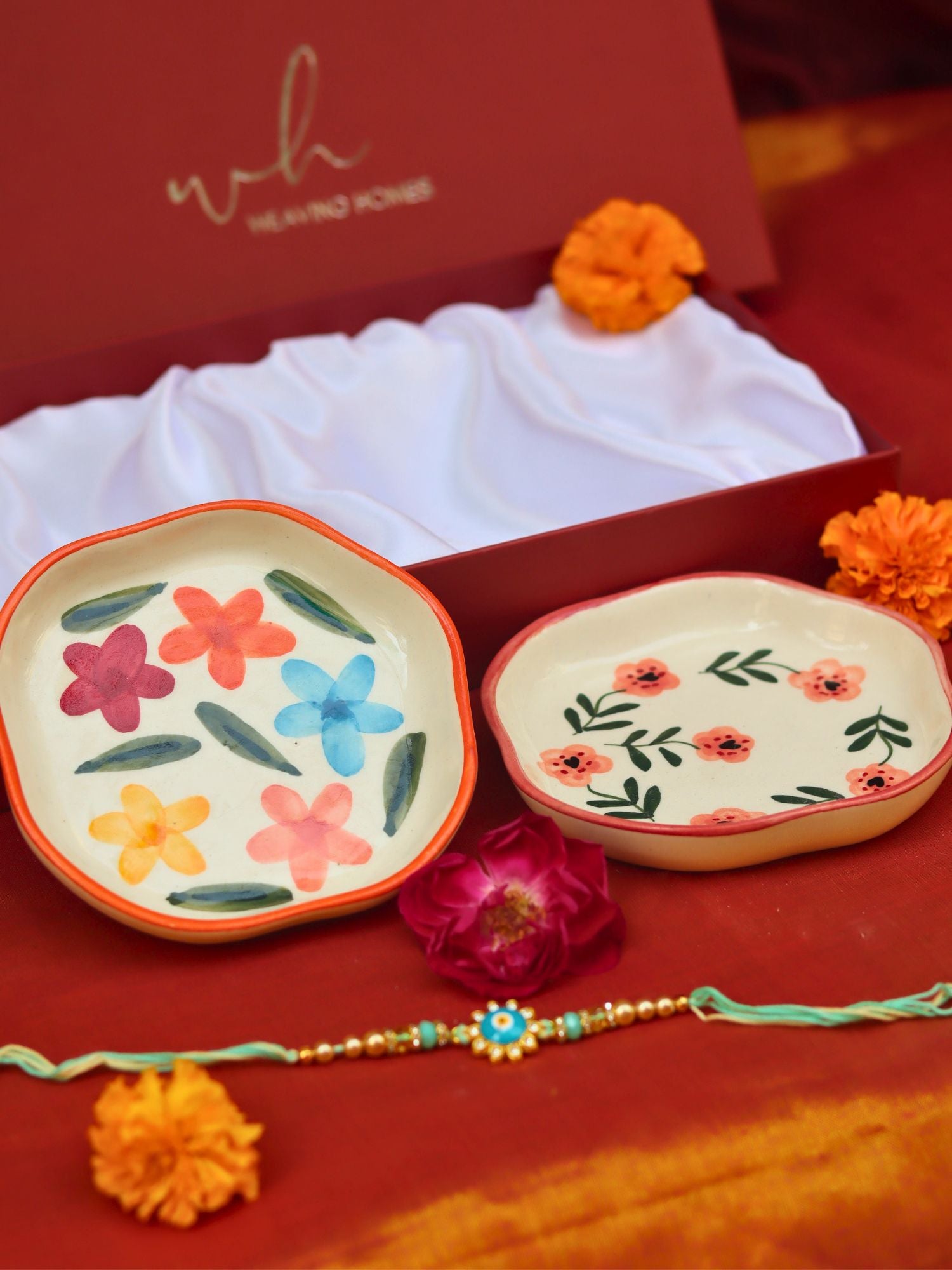Brightday & Poppy Handmade Dessert Plates Rakhi Gift box handmade in India