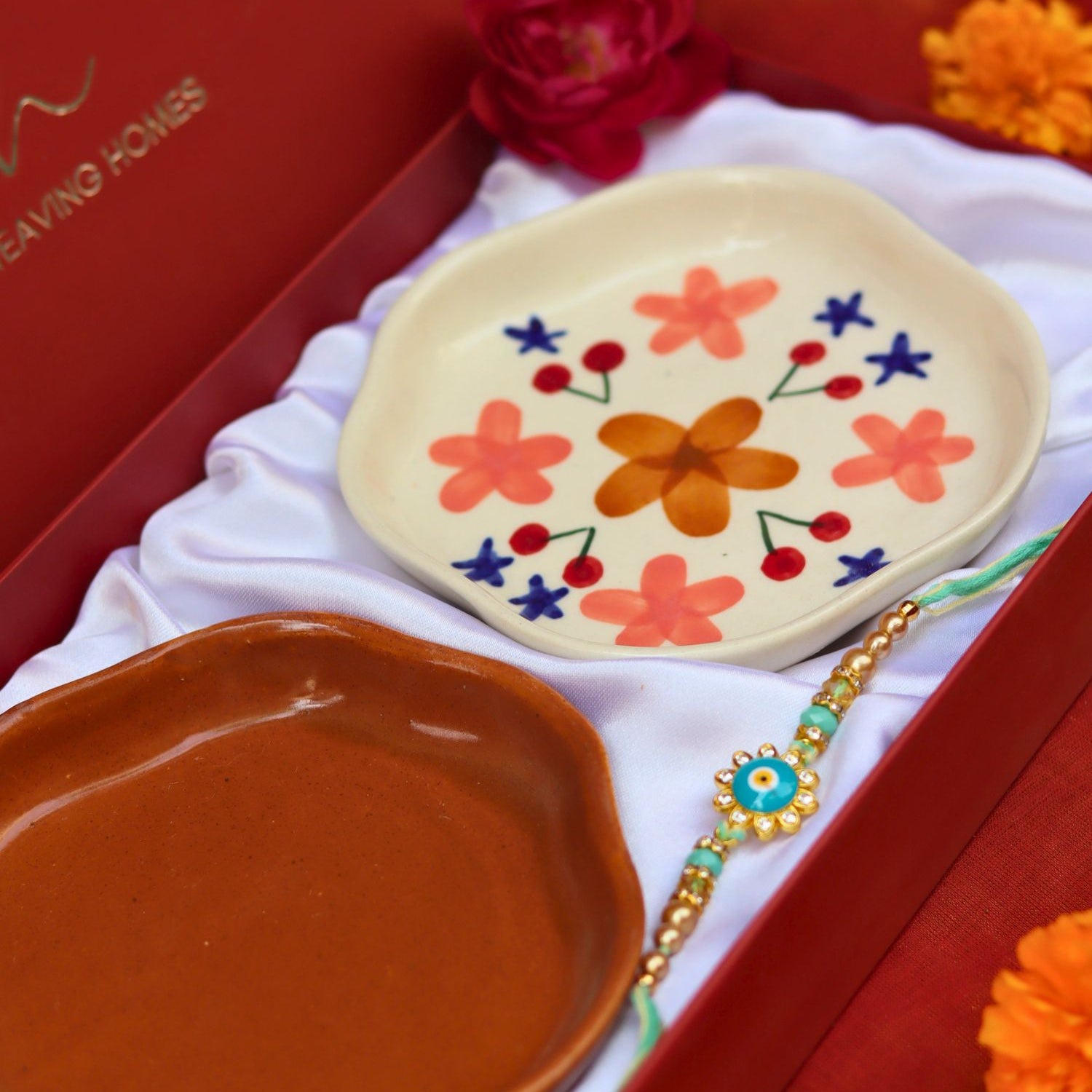Bloom & Rust Handmade Dessert plate Rakhi Gift box made by ceramic