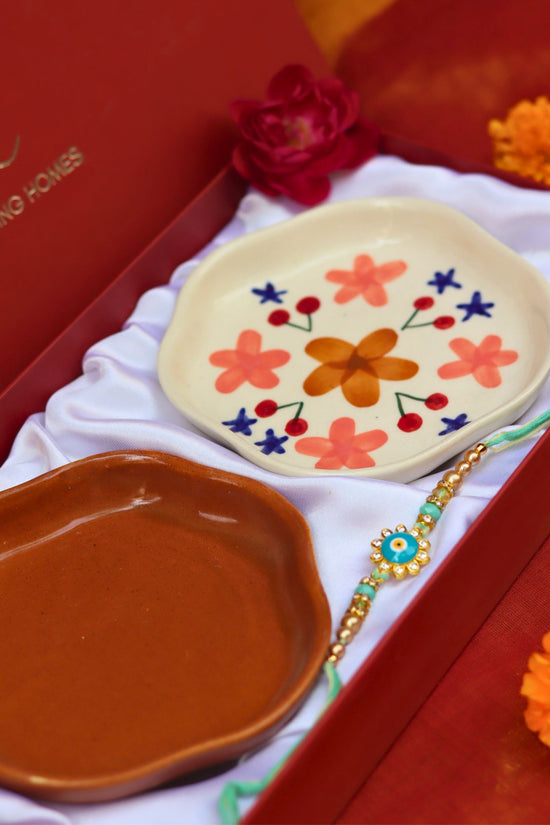 Bloom & Rust Handmade Dessert plate Rakhi Gift box made by ceramic