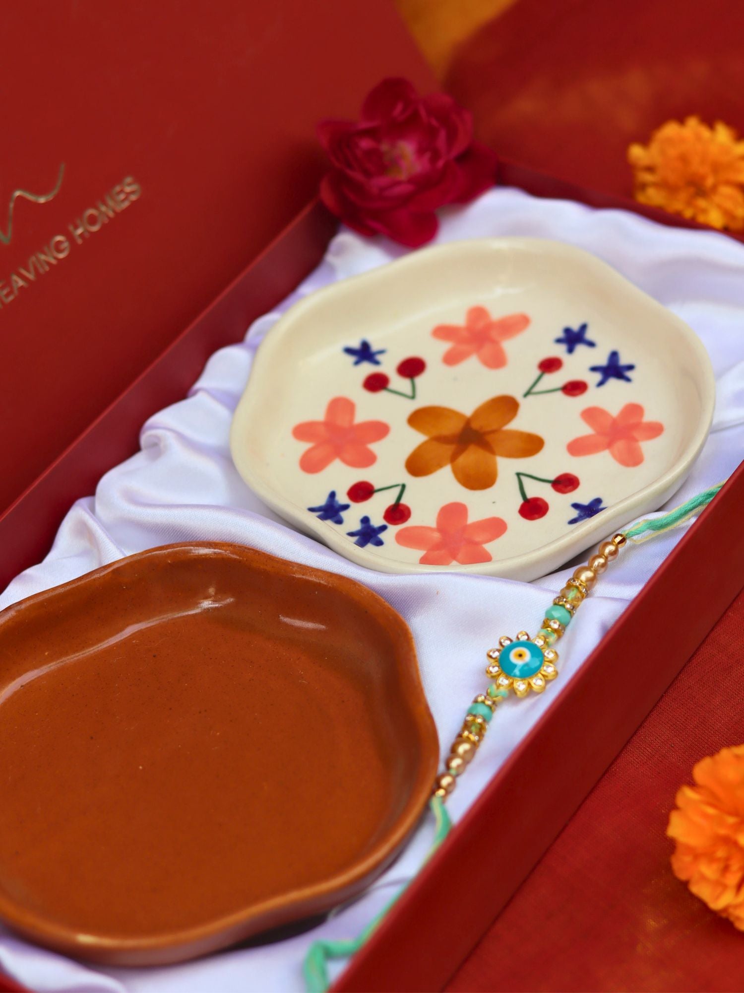 Bloom & Rust Handmade Dessert plate Rakhi Gift box made by ceramic