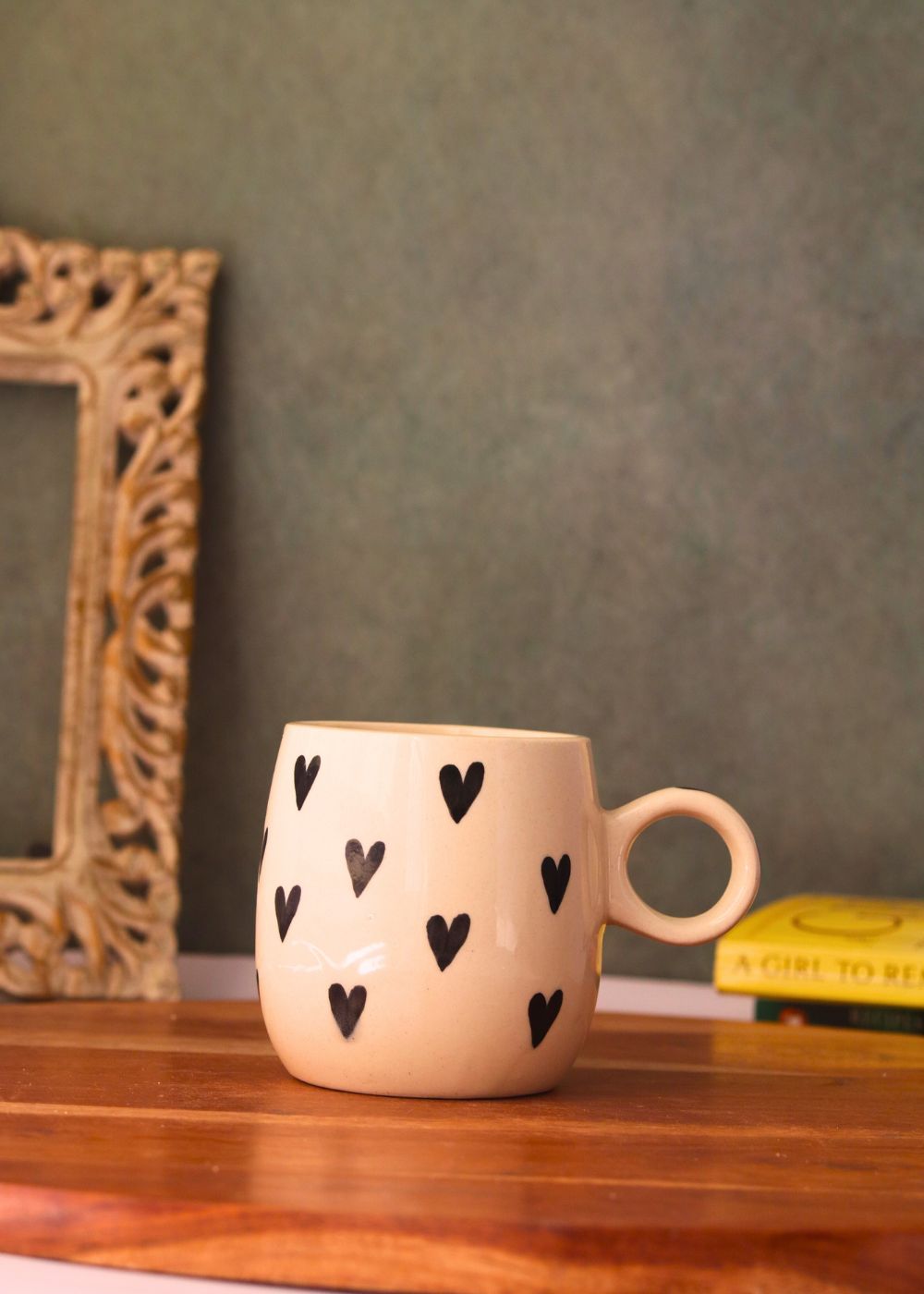handmade black heart mug